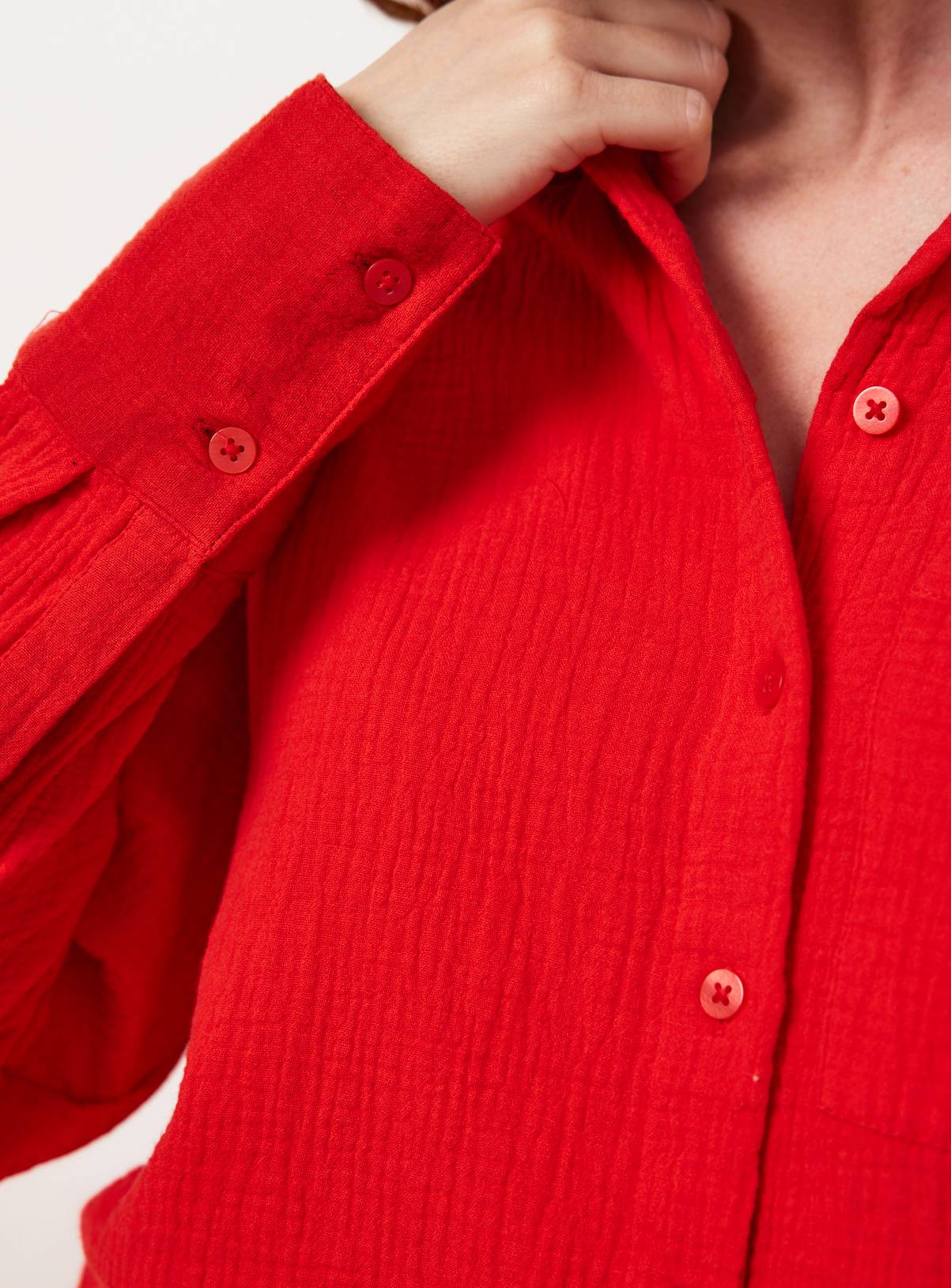 Bright Red Double Cloth Long Sleeve Shirt 18 - Image 3